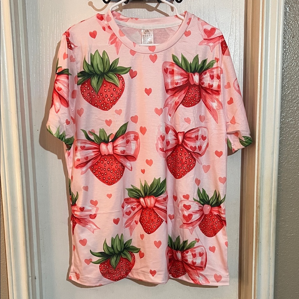 Pink Strawberry and Bow Graphic T-Shirt